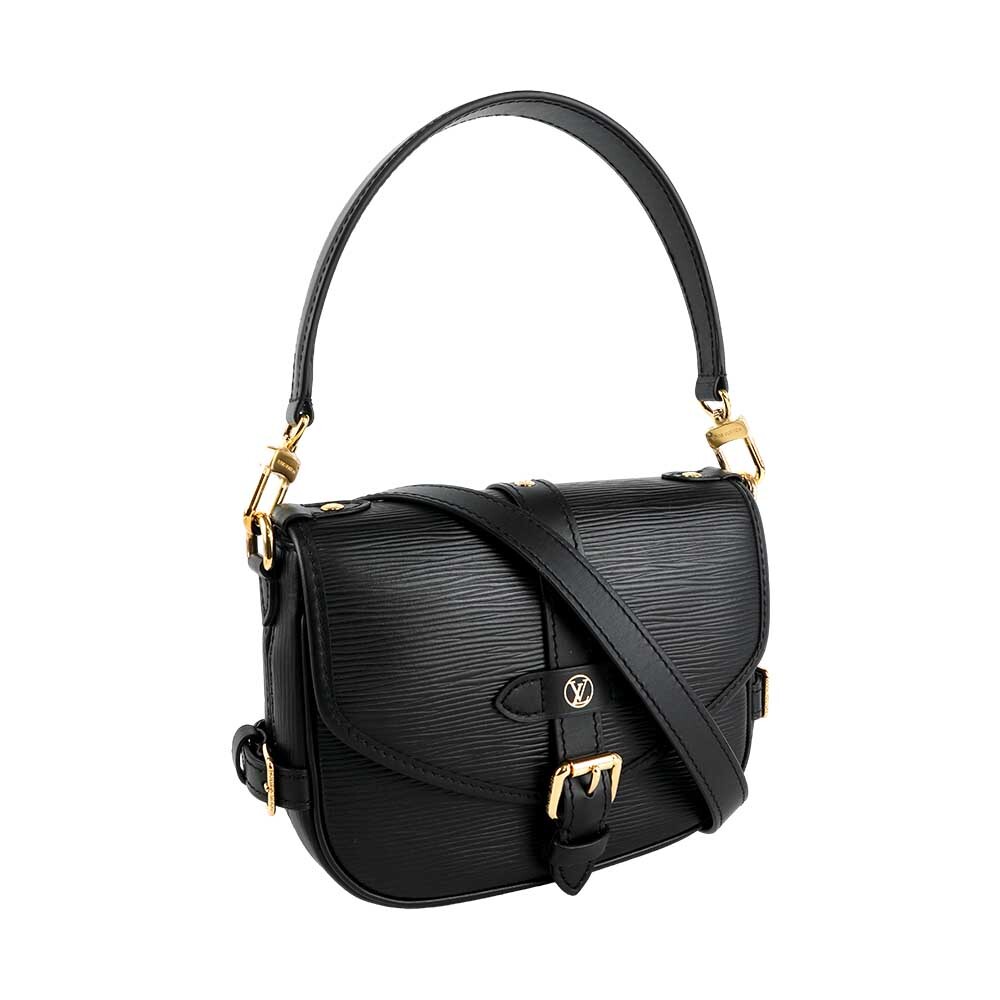 【Louis Vuitton】Saumur Epi 牛皮手提/斜背二用馬鞍包(黑色)