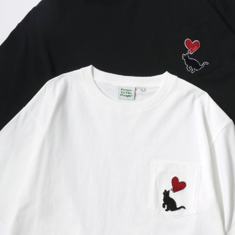 【 Power To The People｜貓咪愛心刺繡口袋短TEE - 2色 】