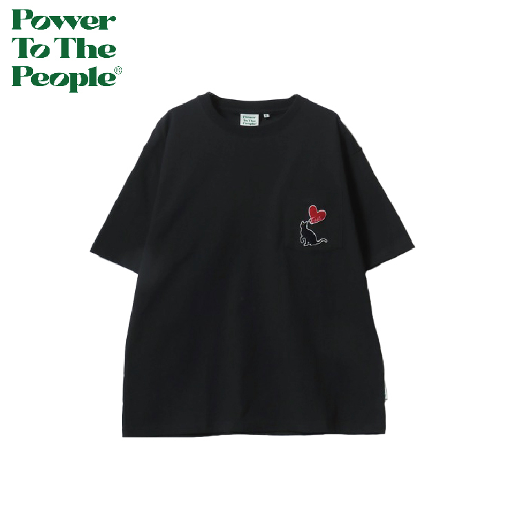 【 Power To The People｜貓咪愛心刺繡口袋短TEE - 2色 】