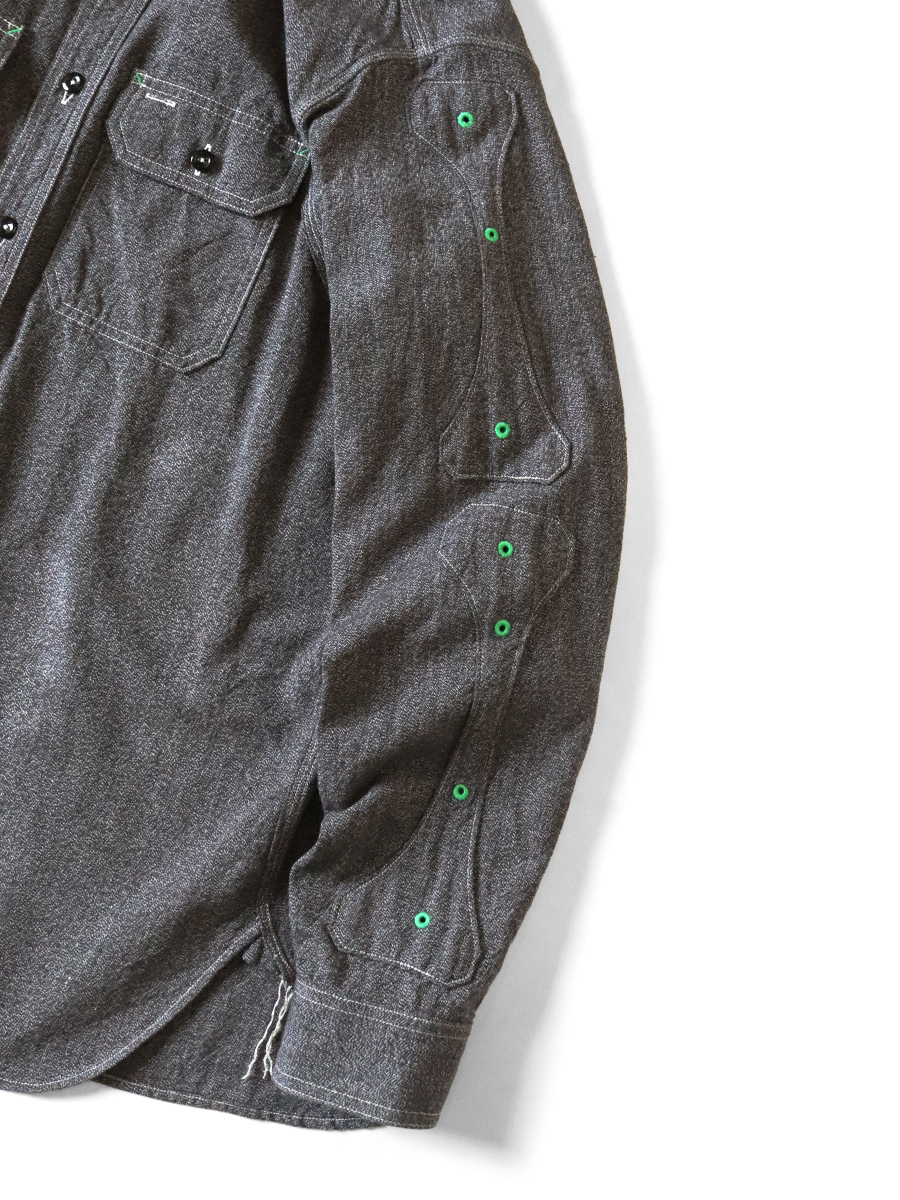 KAPITAL 2025 HEATHER CHAMBRAY BONE PATCHWORK SHIRT L/S - PRE ORDER ITEM (預訂中)