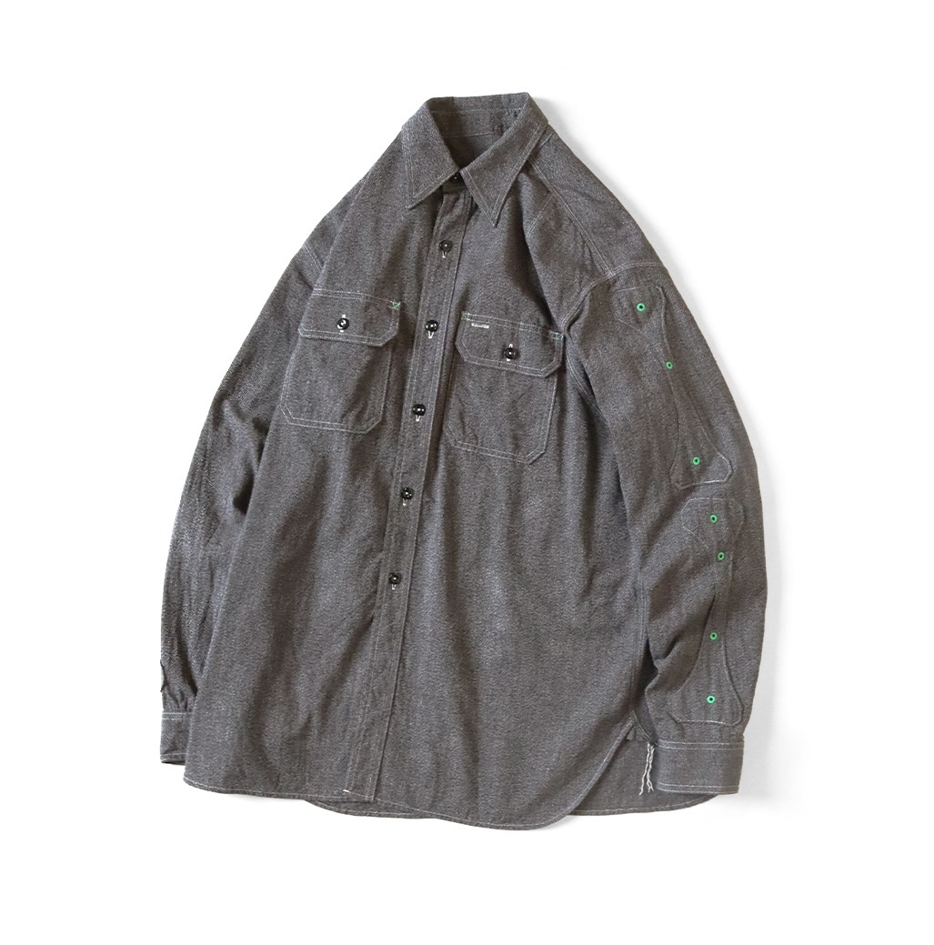 KAPITAL 2025 HEATHER CHAMBRAY BONE PATCHWORK SHIRT L/S - PRE ORDER ITEM (預訂中)