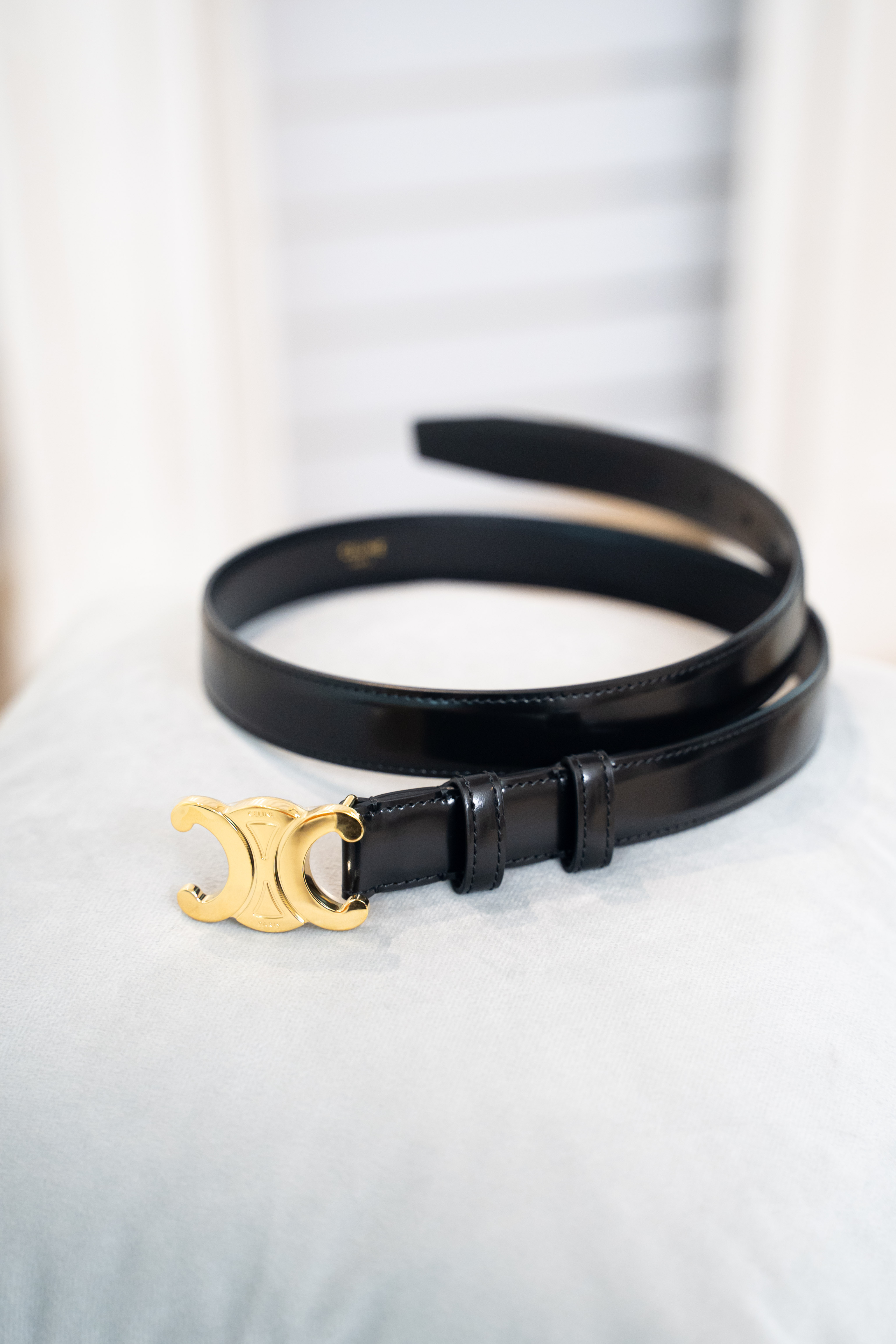 CELINE Triomphe belt 2.5cm 凱旋門黑金色皮帶