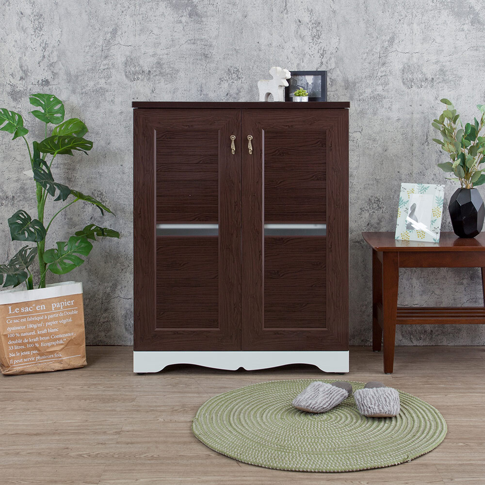 南亞塑鋼-美式鄉村風2.7尺二開門橫飾條線板造型鞋櫃