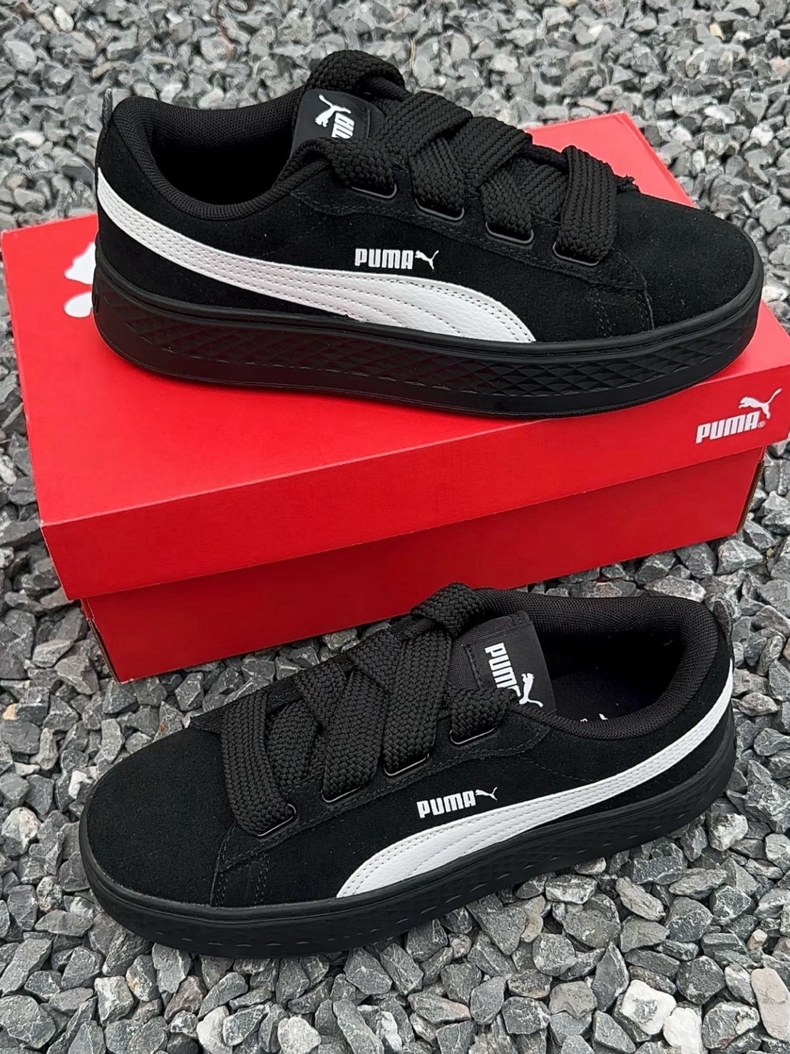 PUMA PLATFORM 黑 粗鞋帶 厚底增高