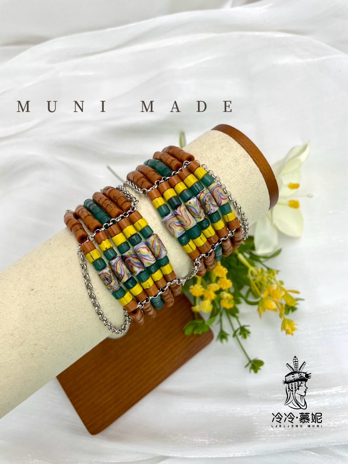 Muni-No.95貿易老珠五排手鍊14.5cm