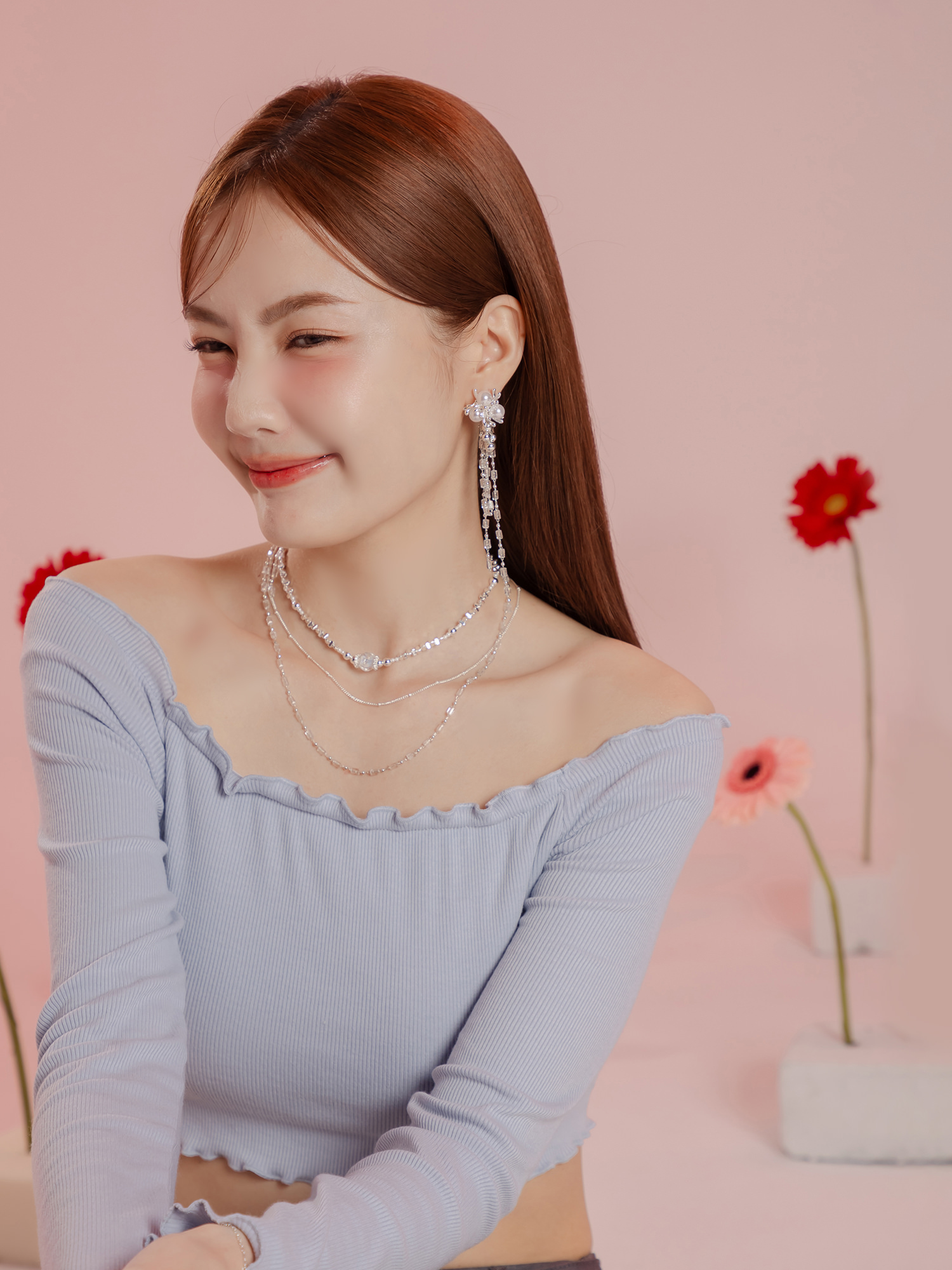 優雅芭蕾舞者。(2way)MUCHAT手作珍珠煙花流蘇純銀針耳環