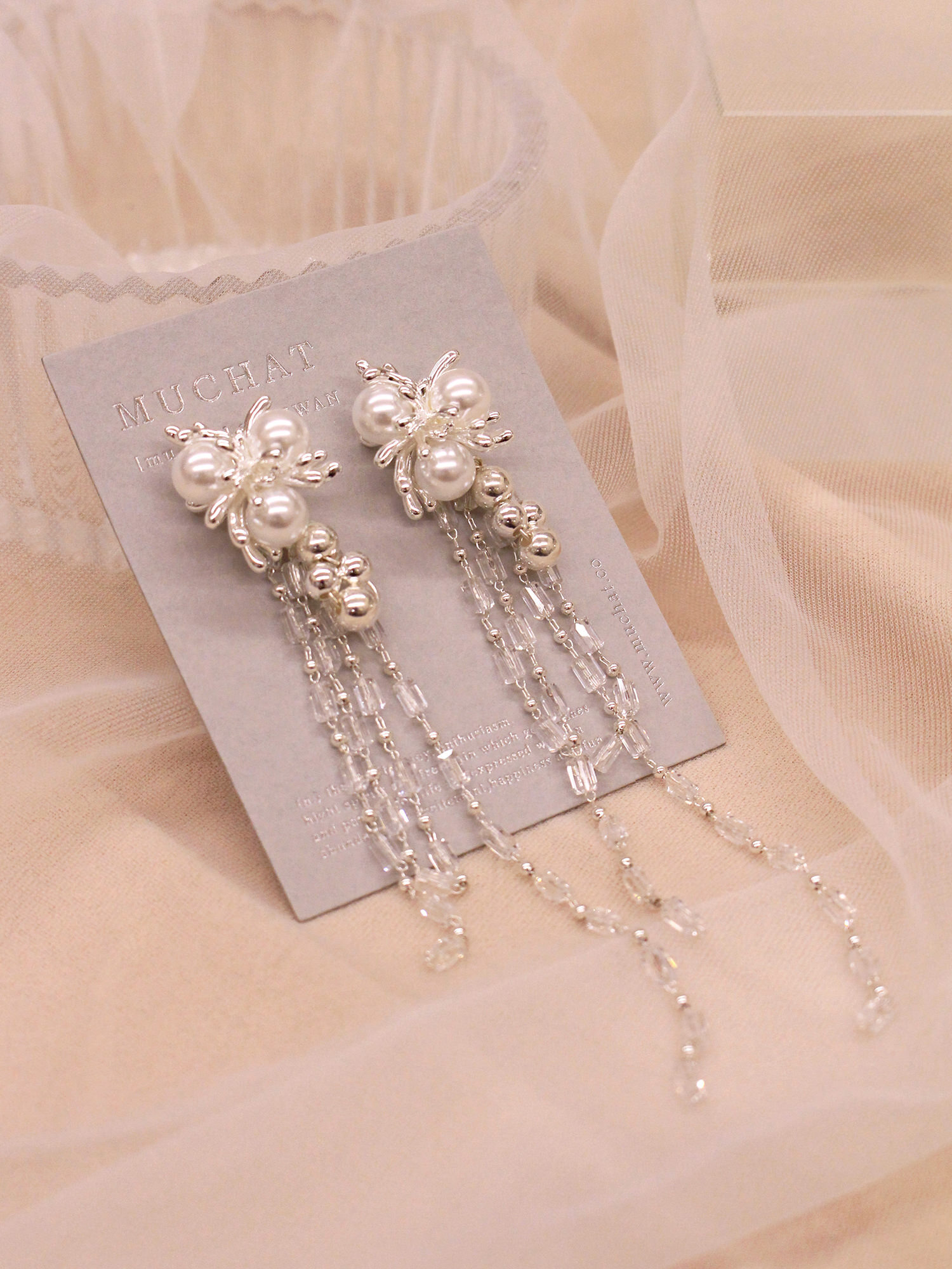優雅芭蕾舞者。(2way)MUCHAT手作珍珠煙花流蘇純銀針耳環