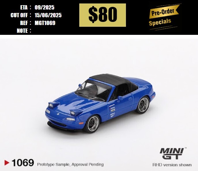 PO-$80 * MINI GT * 1:64 #1069 Mazda Miata MX-5 (NA) Tuned Version Dark Blue RHD [OD02/06]