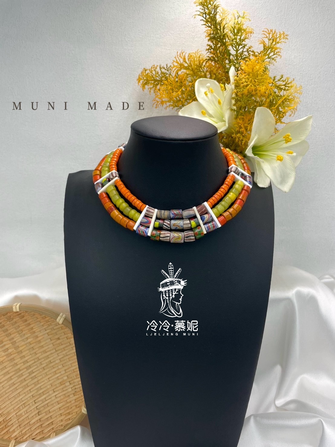 Muni-No.2兒童款傳統花珠三排頸鍊27cm