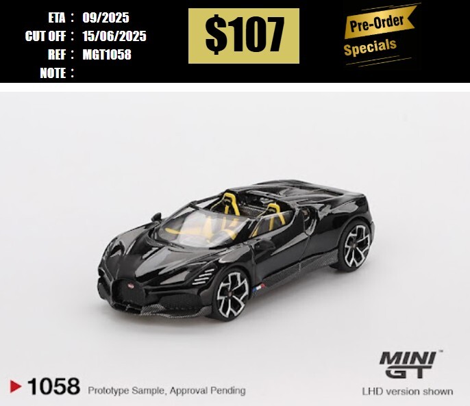 PO-$107 * MINI GT * 1:64 #1058 Bugatti W16 Mistral Black LHD [OD02/06]