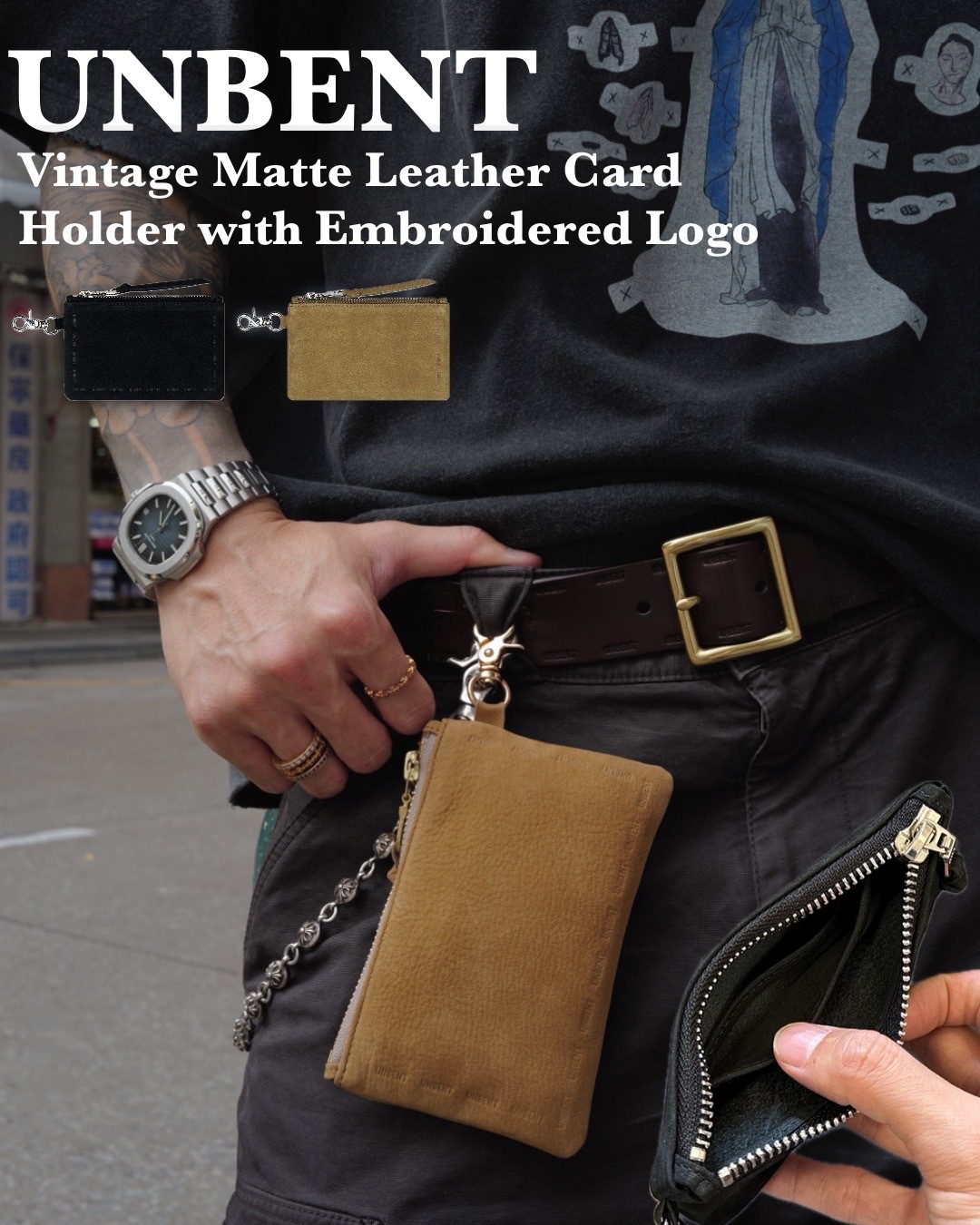 #預購 UNBENT 25SS 復古 磨砂 壓印Logo 牛皮卡包 零錢包 掛包 兩色