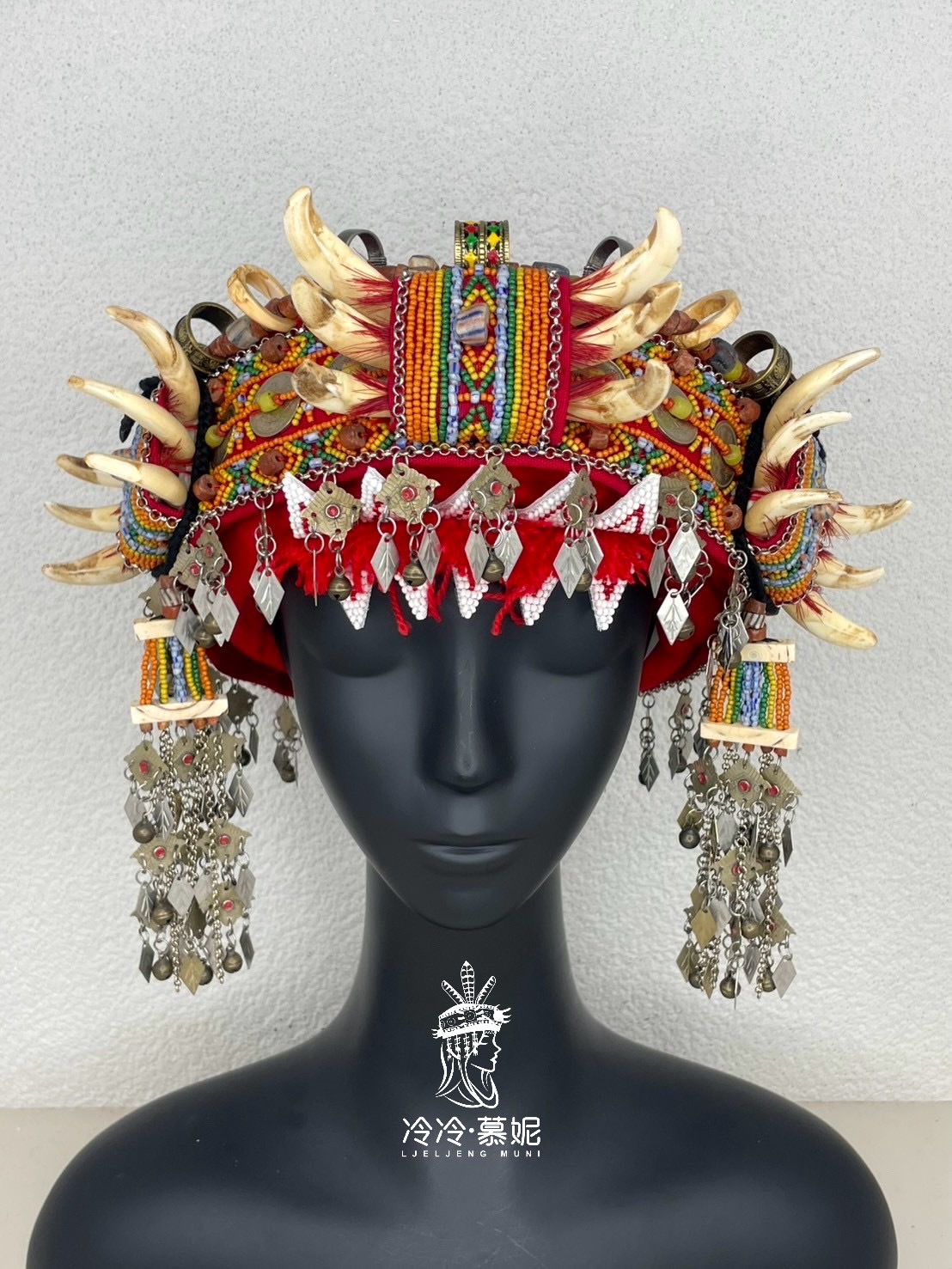 No.76十錢古幣貿易老珠大牙頭飾