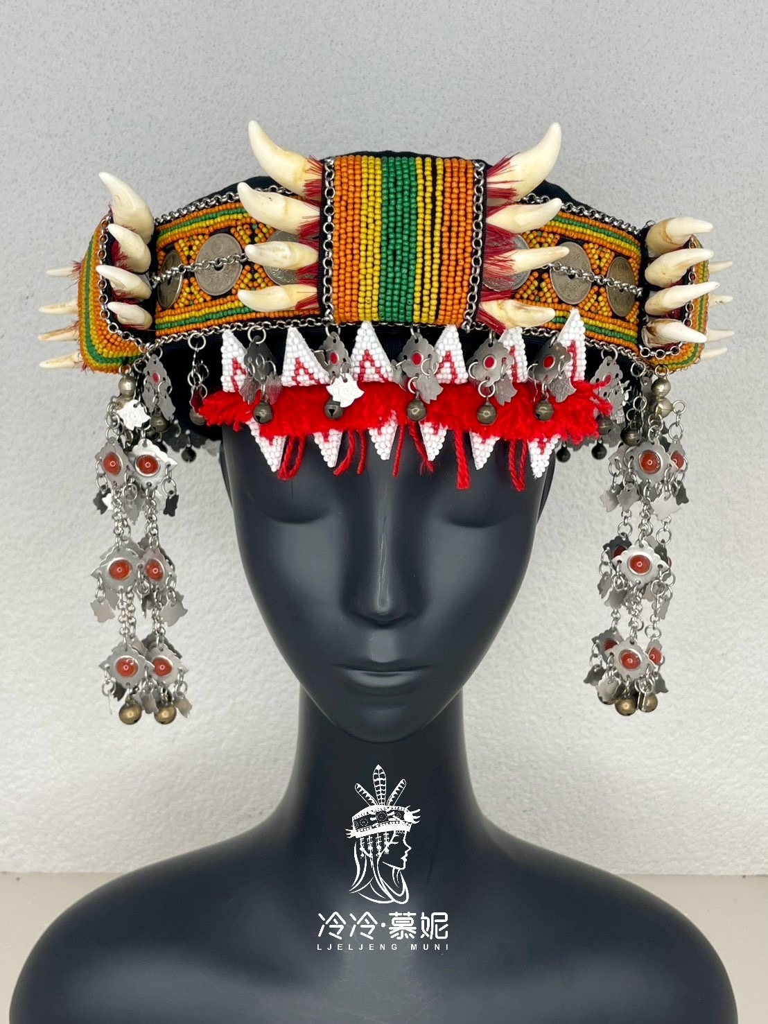 No.74貿易老珠十錢古幣小牙頭飾