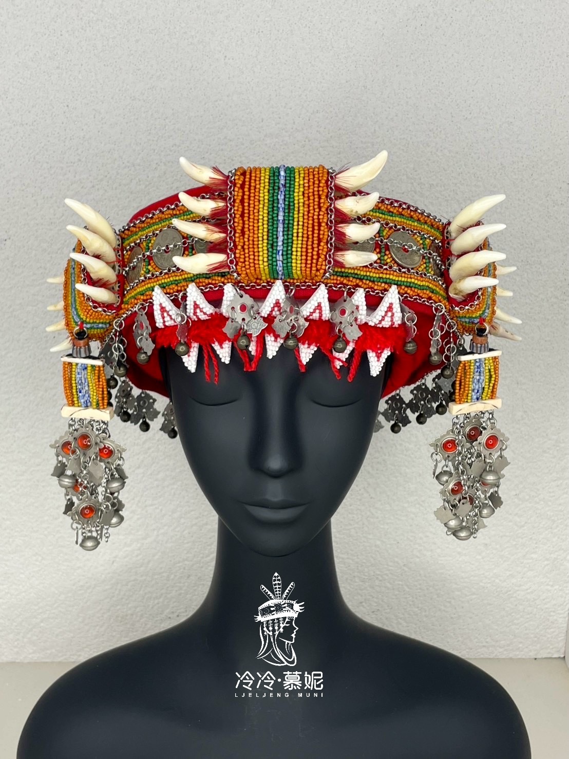 No.73貿易老珠十錢古幣小牙頭飾