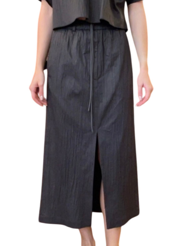 TELA  雙腰頭長窄裙(黑)