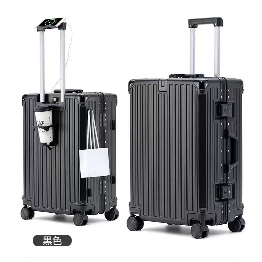 CTW旅行系列-星願鋁框行李箱 28吋(黑/白) Type-C+USB雙充電孔 杯架 行李箱 旅行箱 拉桿箱