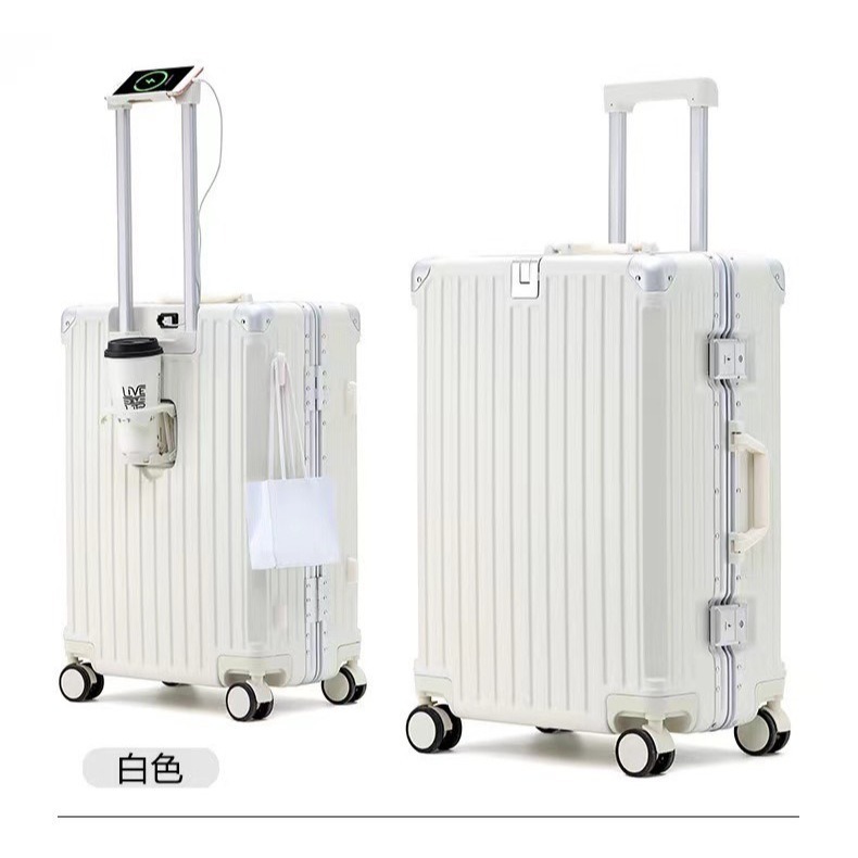 CTW旅行系列-星願鋁框行李箱 28吋(黑/白) Type-C+USB雙充電孔 杯架 行李箱 旅行箱 拉桿箱