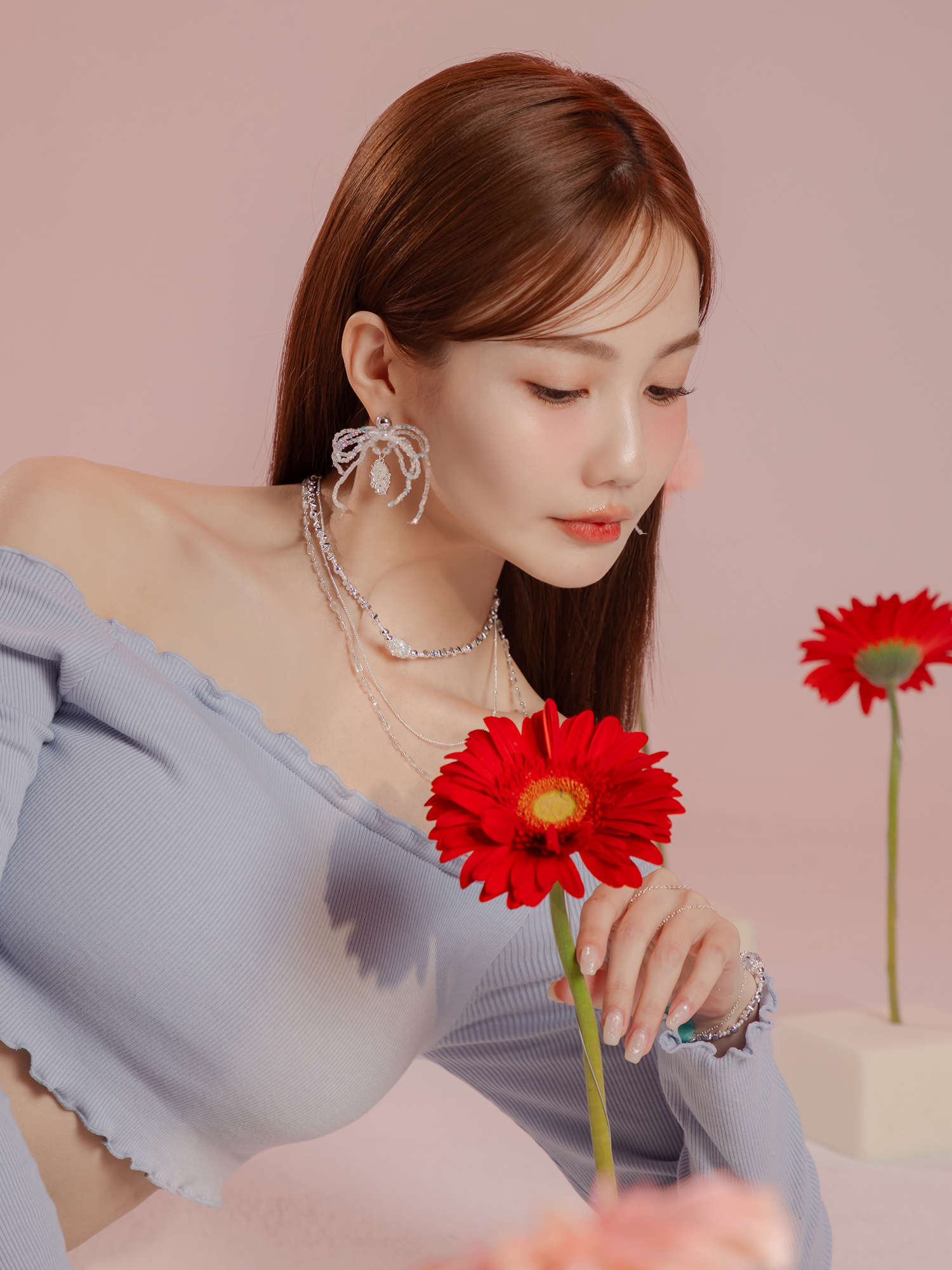 情歌播放。(2way)MUCHAT手作彩色蝶結花圈耳環