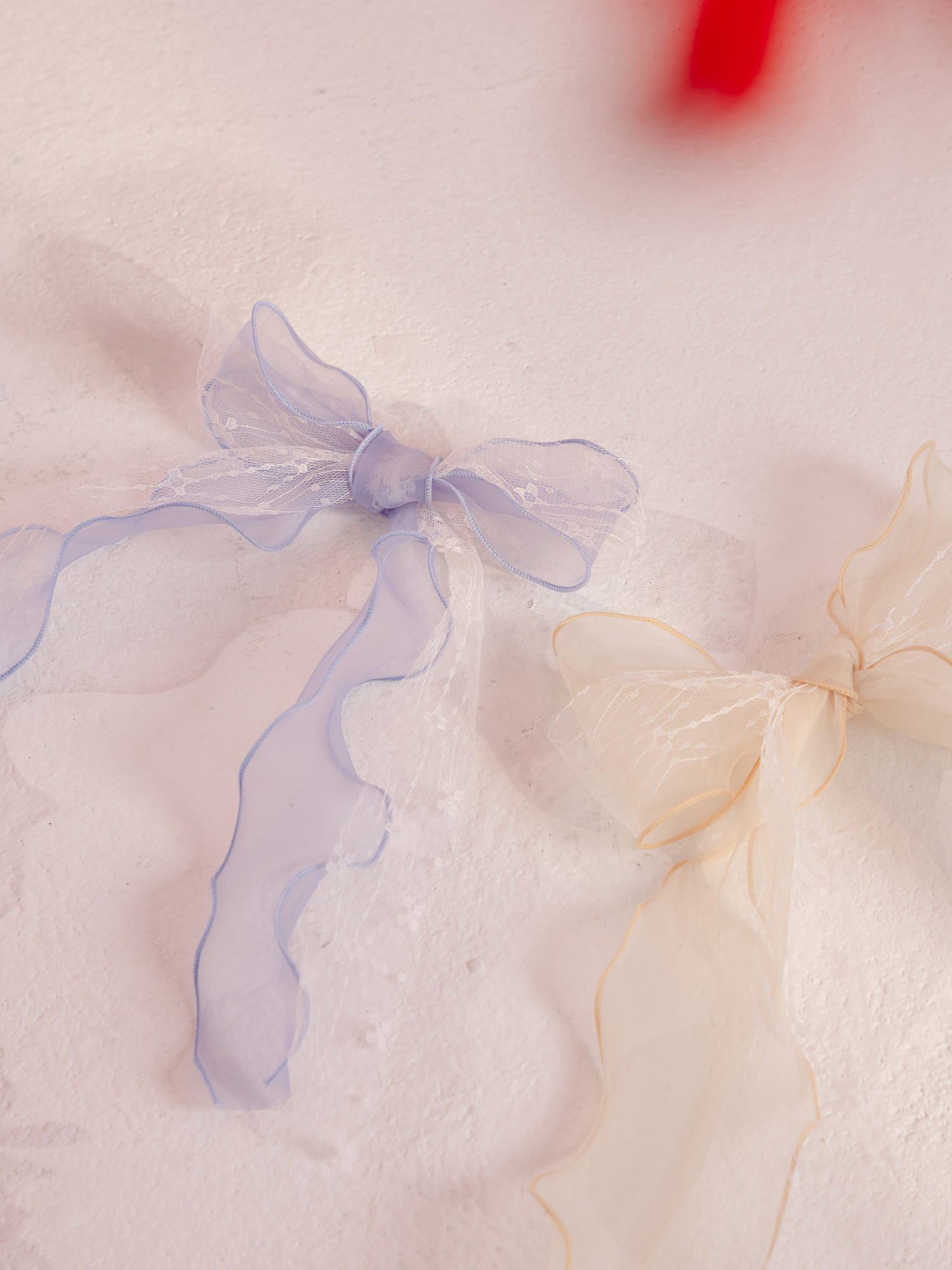 忠於浪漫。MUCHAT手作透紗蝶結蕾絲別針(藍)