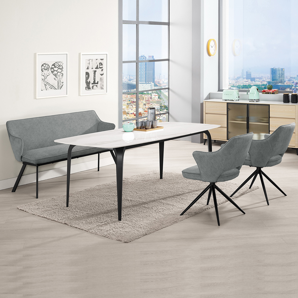 麥瑞6尺工業風岩板餐桌椅組合(一桌二椅一長椅)