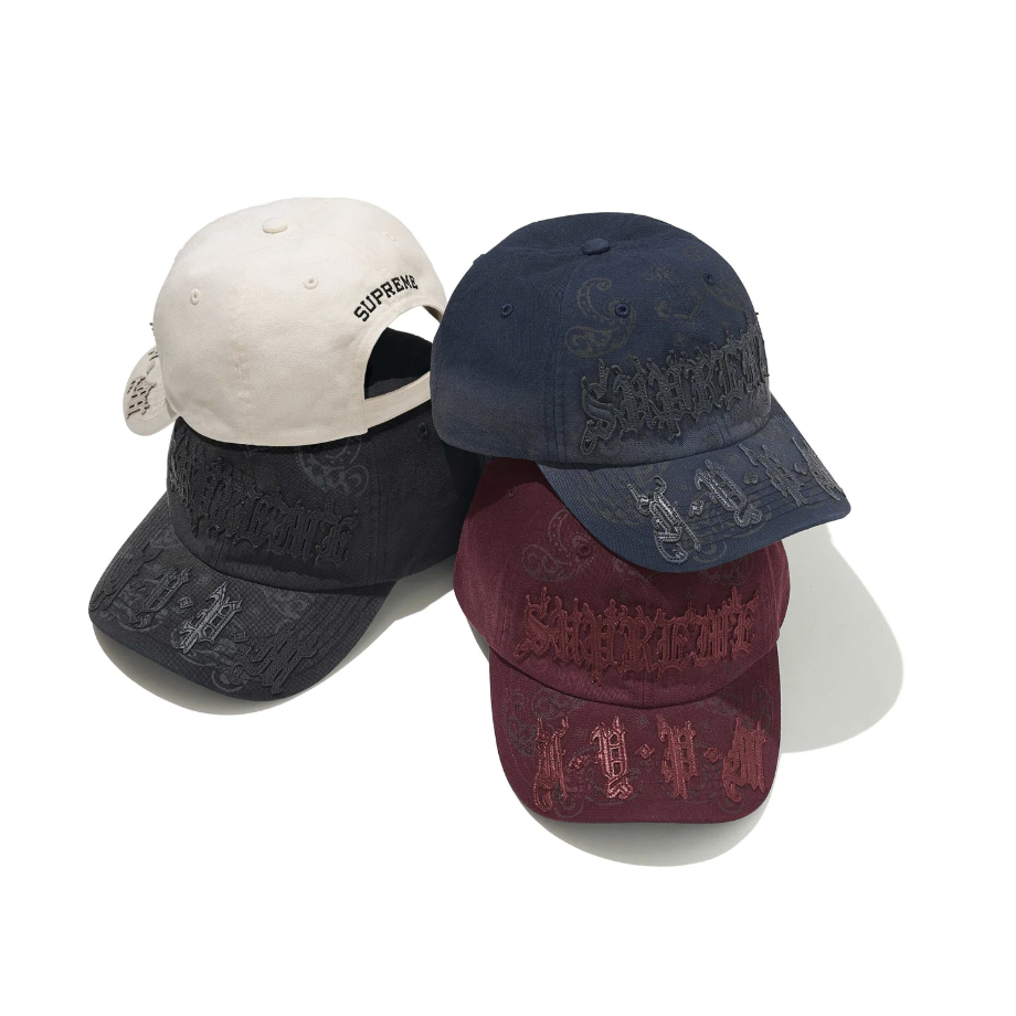 -(B05)-SUPREME LEATHER APPLIQUE 6-PANEL 變形蟲 水洗 皮製 LOGO 六分割帽 黑色/深藍/紅色/白色-SS25H118