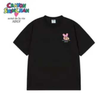 [S] ADLV BLACK FUZZY RABBIT SHINCHAN SHORT SLEEVE T-SHIRT, 25SS-TP-SS-CO-SHF-BLK (SAV435)