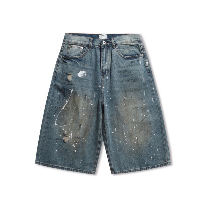 OurPick Splash Paint Baggy Jorts 寬版潑漆牛仔七分褲