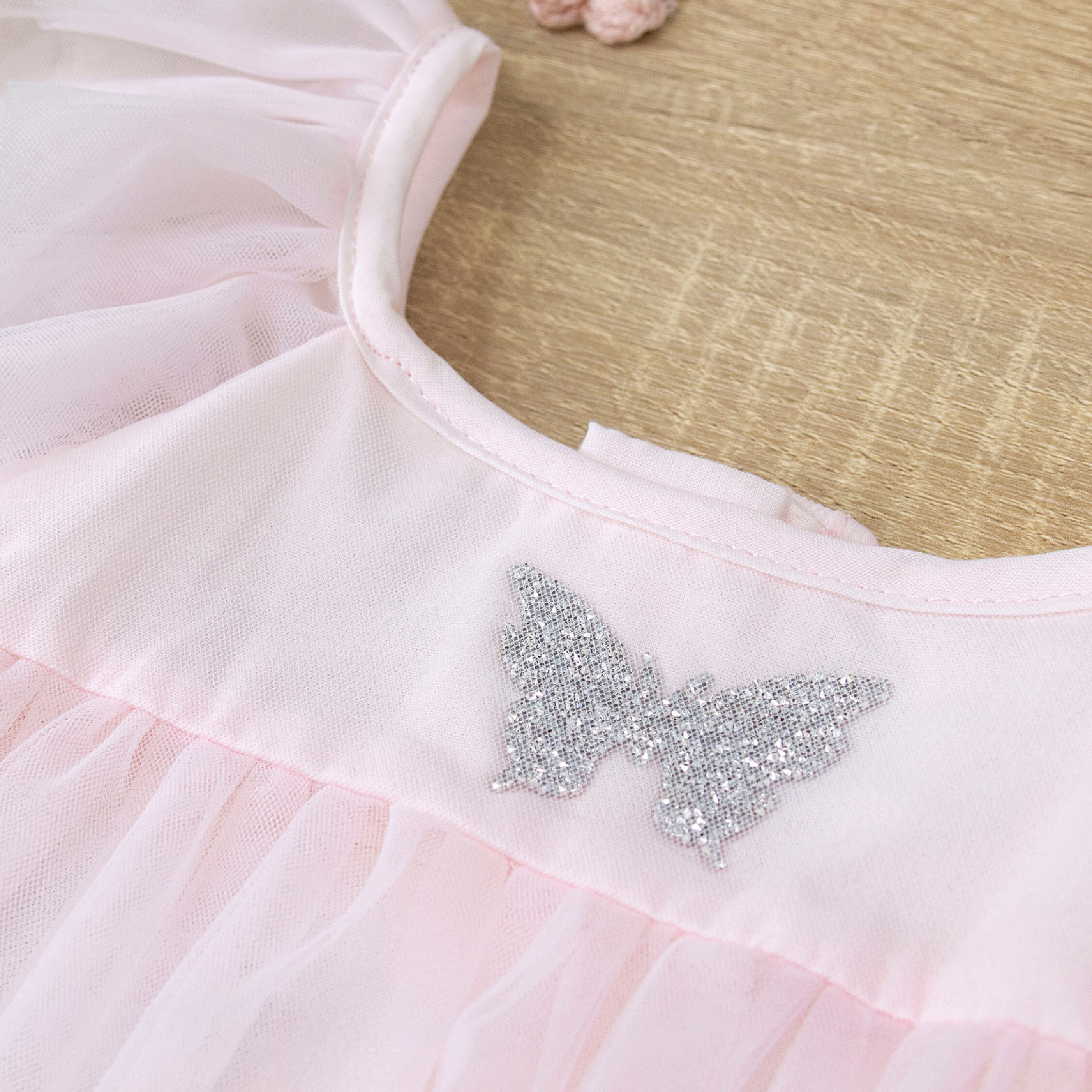 【H50266】質感閃閃蝴蝶網紗拼接洋裝