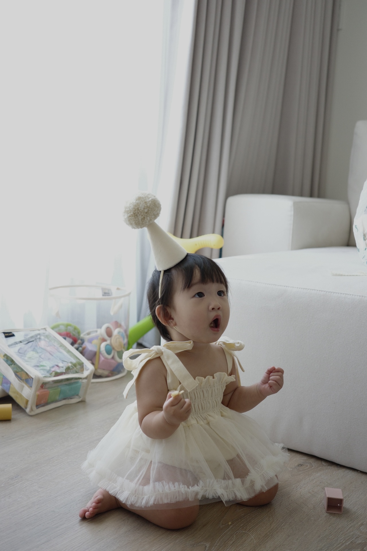 奶油S(65-75cm)現貨｜綁帶透紗澎裙包屁衣