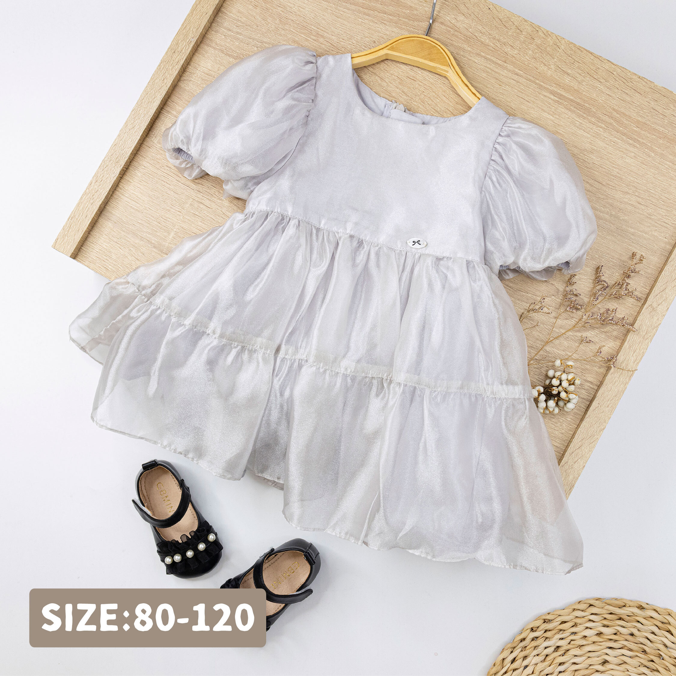 【H50267】質感蝴蝶結公主袖洋裝