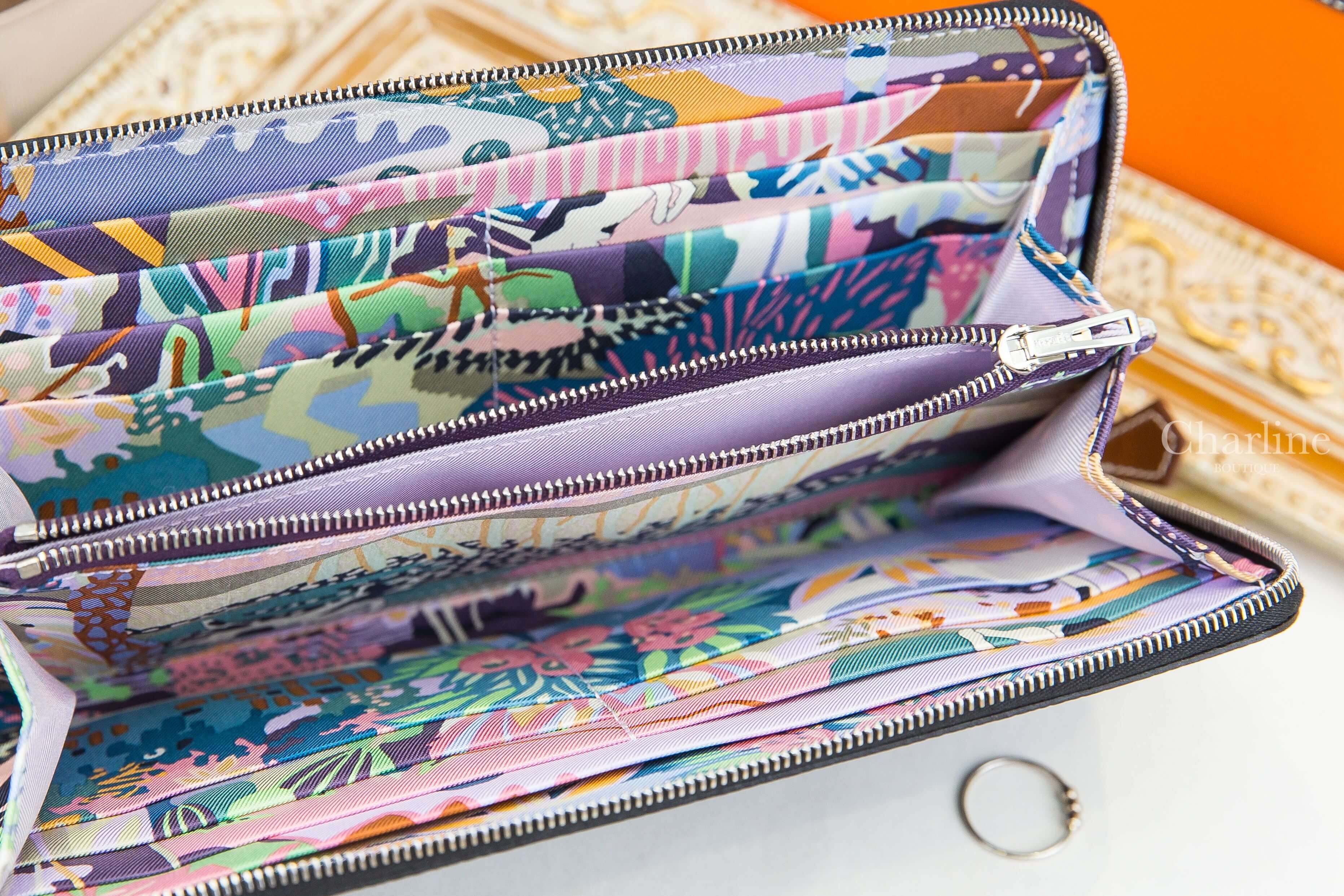 Hermès Silk'in Classique Long Wallet 89 Noir Epsom 黑色絲巾拉鍊長夾-Charline Boutique 精品代購