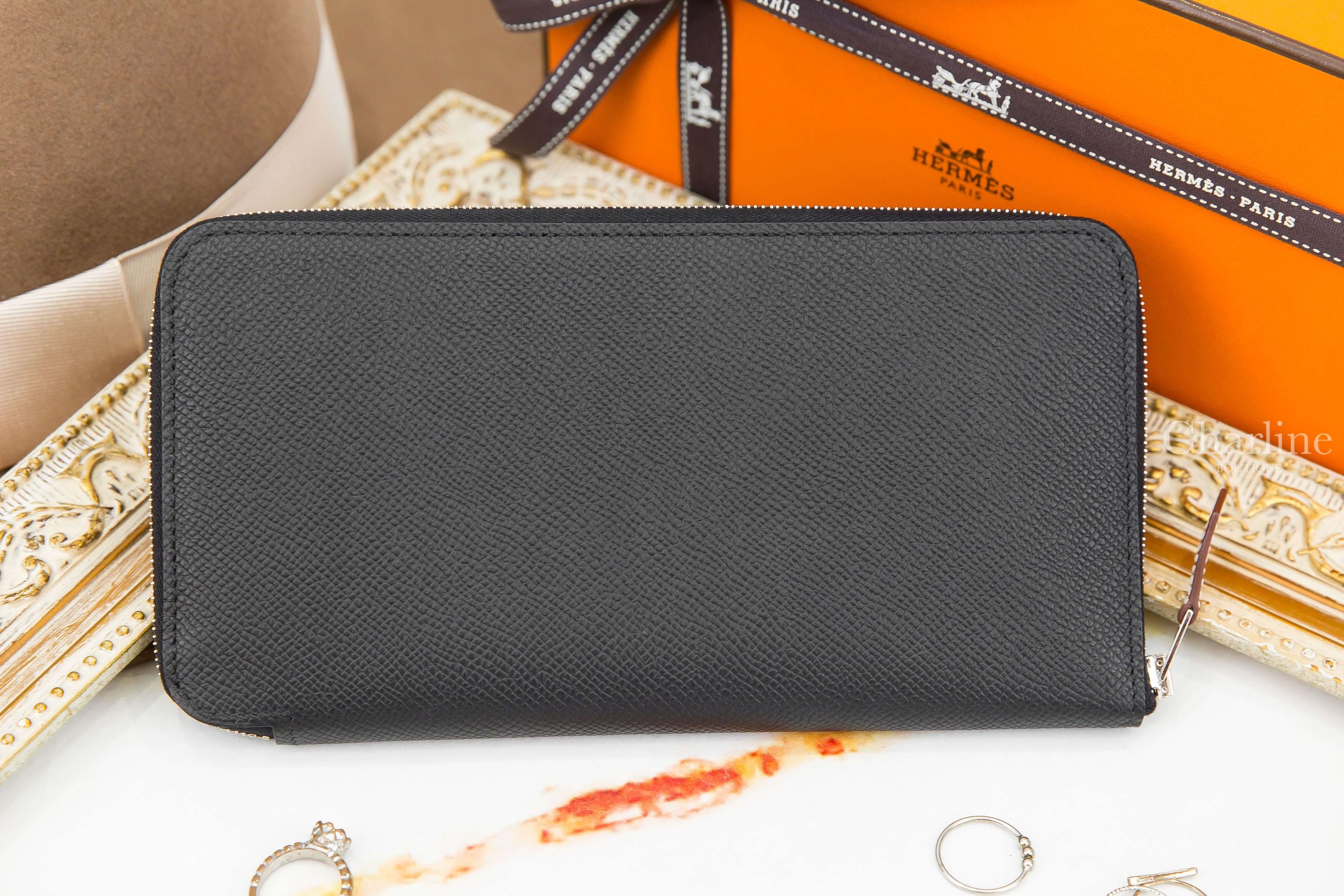 Hermès Silk'in Classique Long Wallet 89 Noir Epsom 黑色絲巾拉鍊長夾