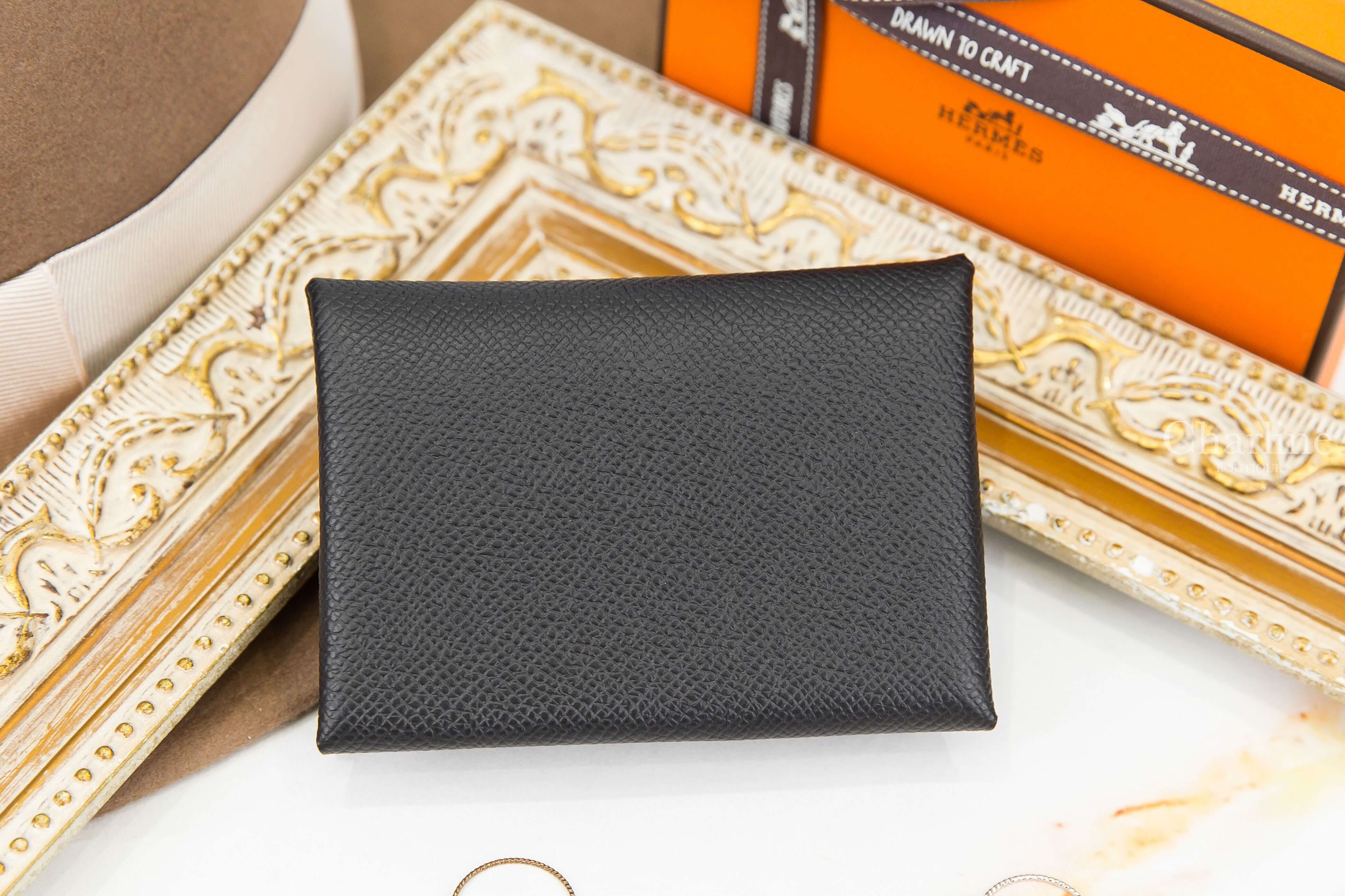 Hermès Calvi Duo Compact Card Holder 黑色信封釦式零錢袋卡片夾-Charline Boutique 精品代購