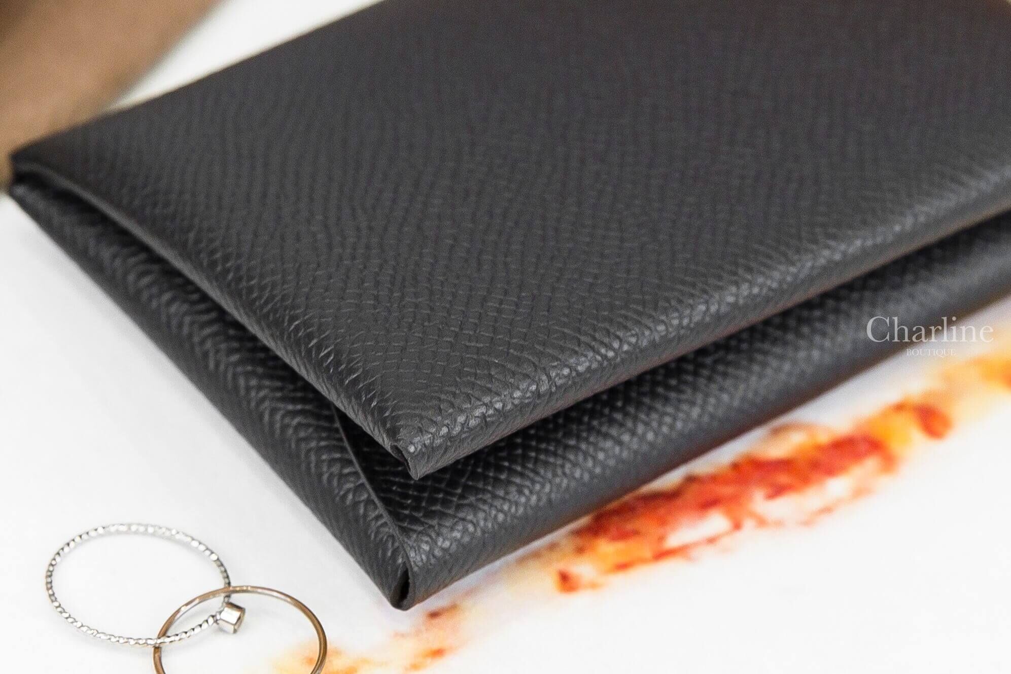 Hermès Calvi Duo Compact Card Holder 黑色信封釦式零錢袋卡片夾