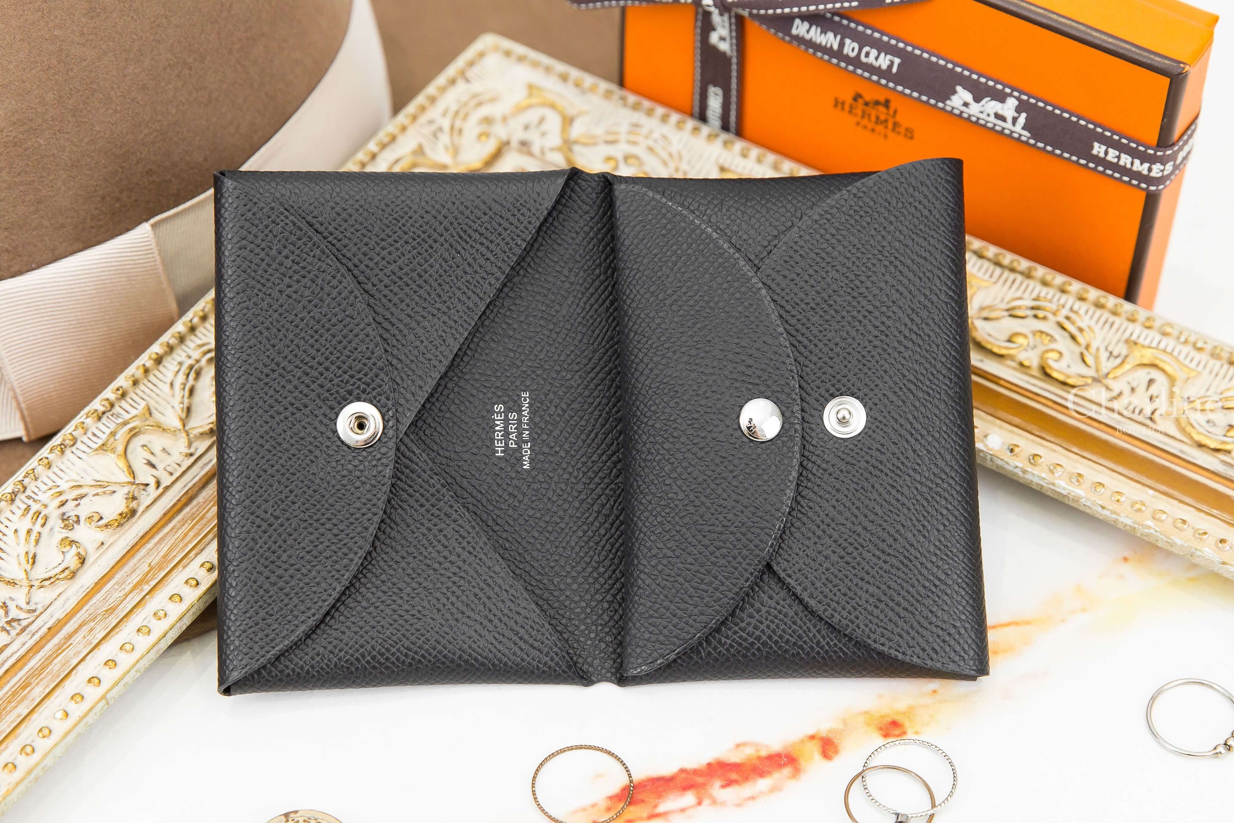 Hermès Calvi Duo Compact Card Holder 黑色信封釦式零錢袋卡片夾