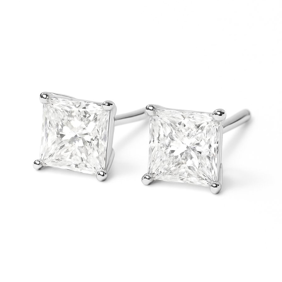 18K白金 實驗室培育鑽石公主方耳環
