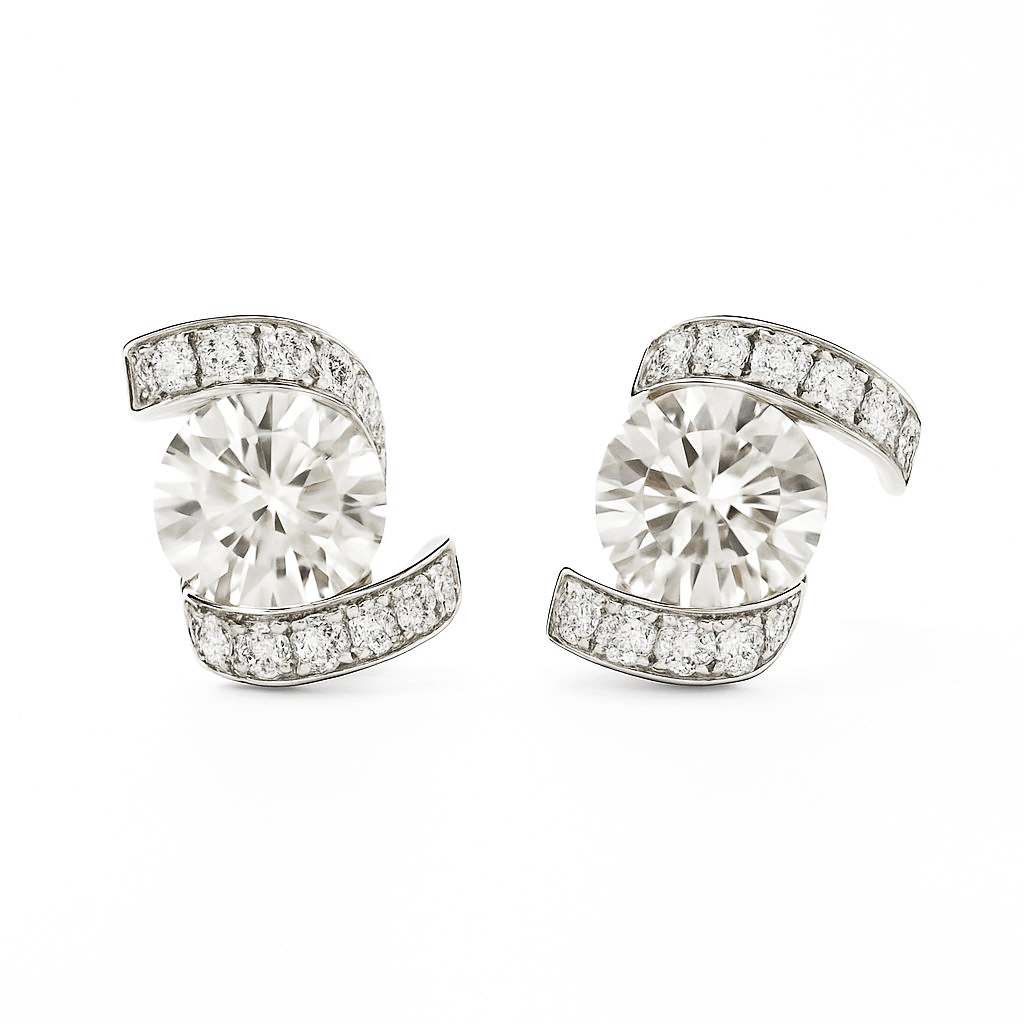18K白金 實驗室培育鑽石S形耳環
