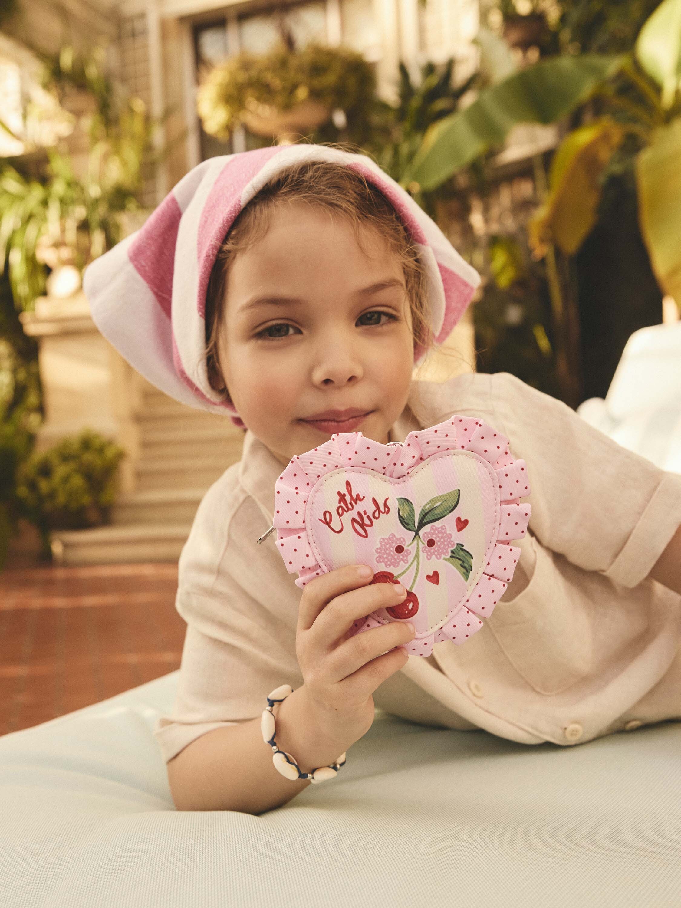 Cherry Stripe 花邊愛心造型兒童零錢包