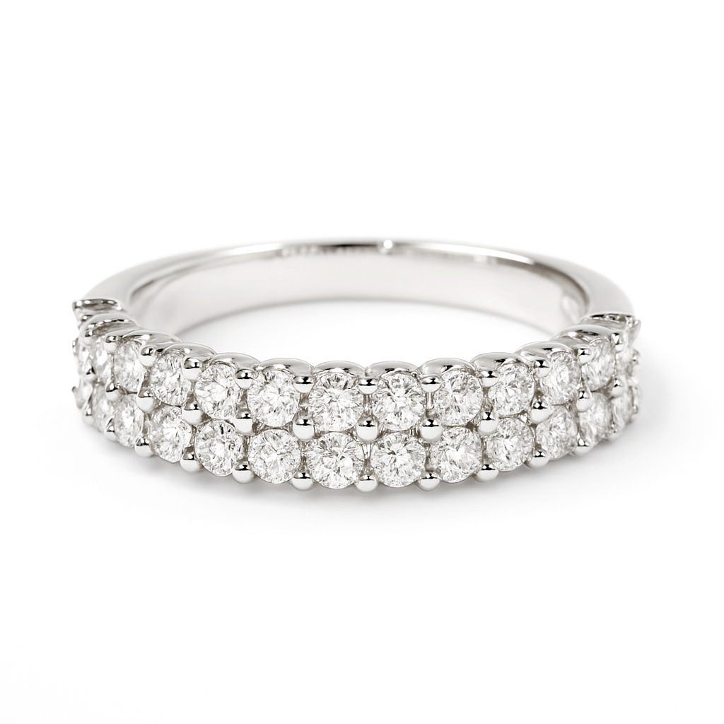 18K白金天然鑽石雙行圓形排鑽戒指