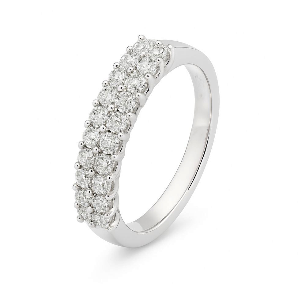 18K白金天然鑽石雙行圓形排鑽戒指