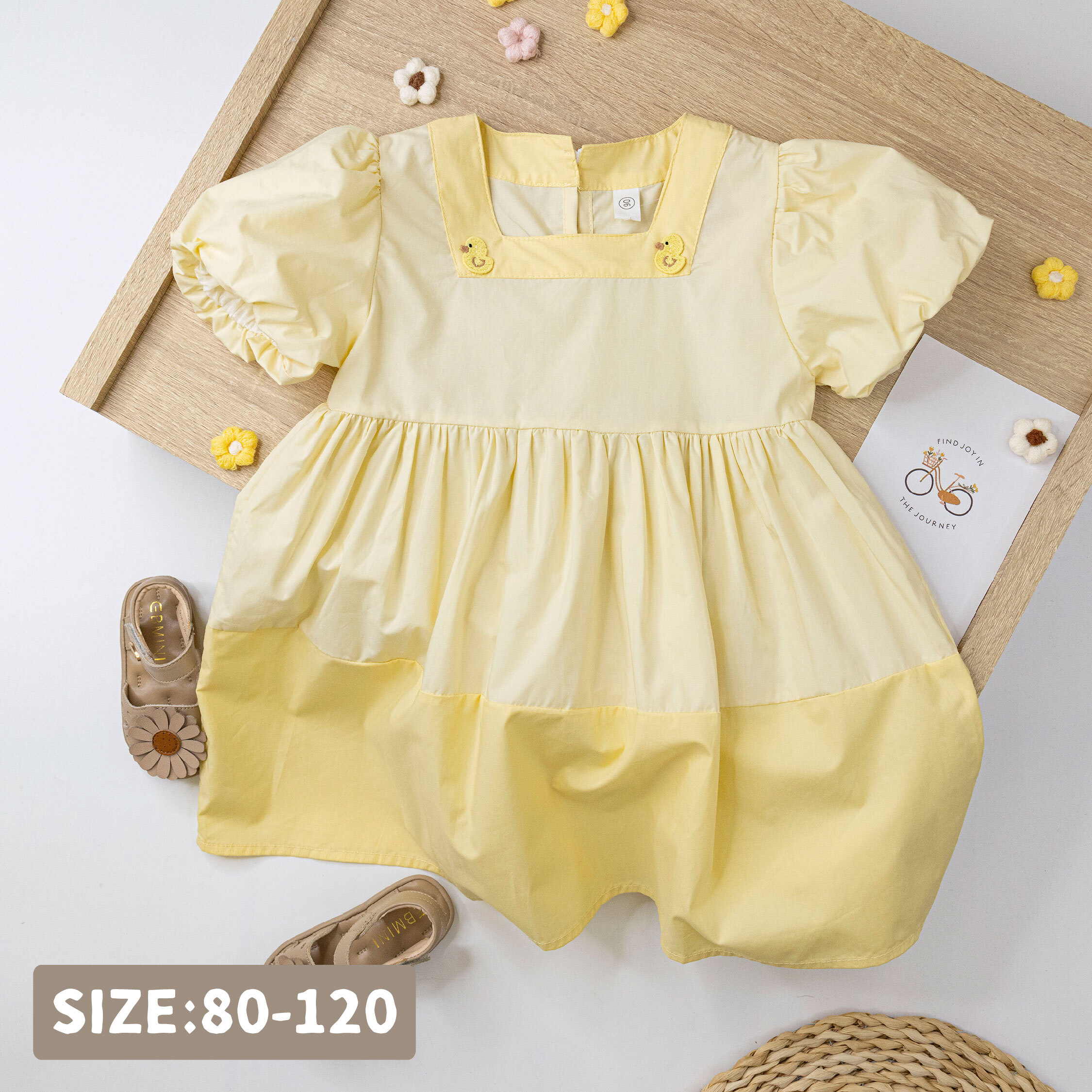 【H50520】淘氣小鴨鴨縮口袖洋裝