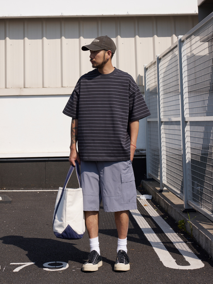 #預購 Tailor collection 條紋落肩 五分短TEE 310G 雙紗 T113 兩色