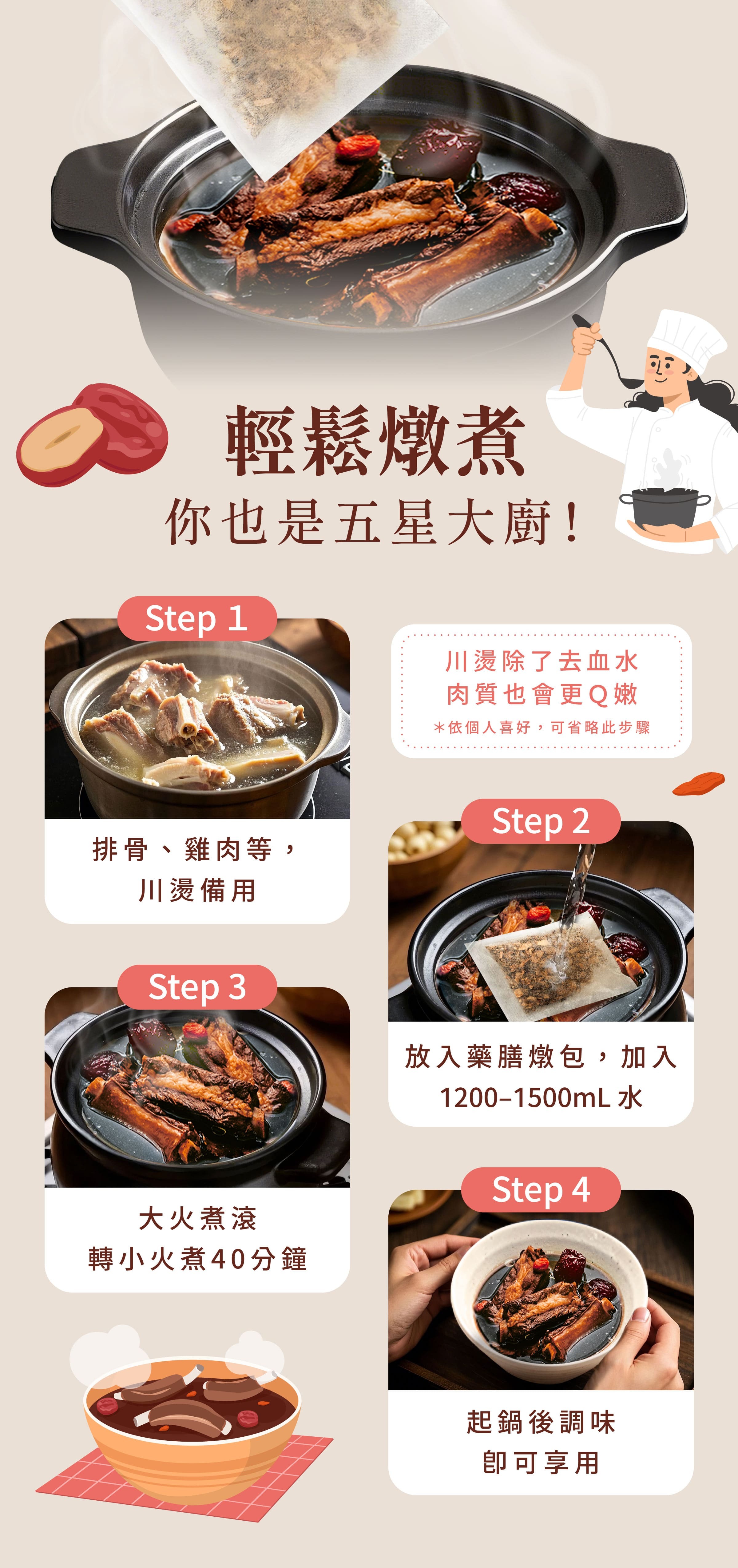 登義藥燉排骨藥膳包燉煮步驟