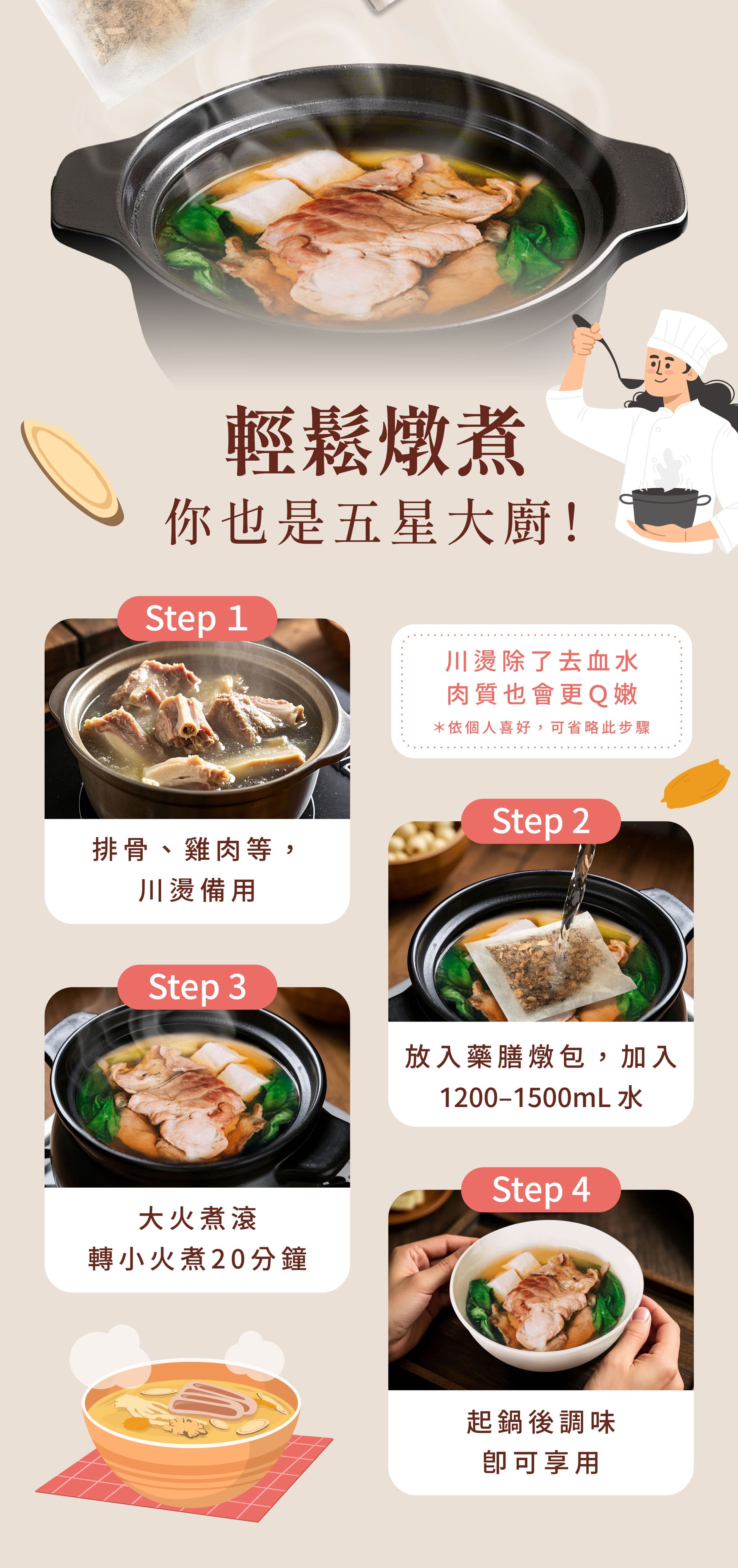 登義肉骨豚藥膳包燉煮步驟