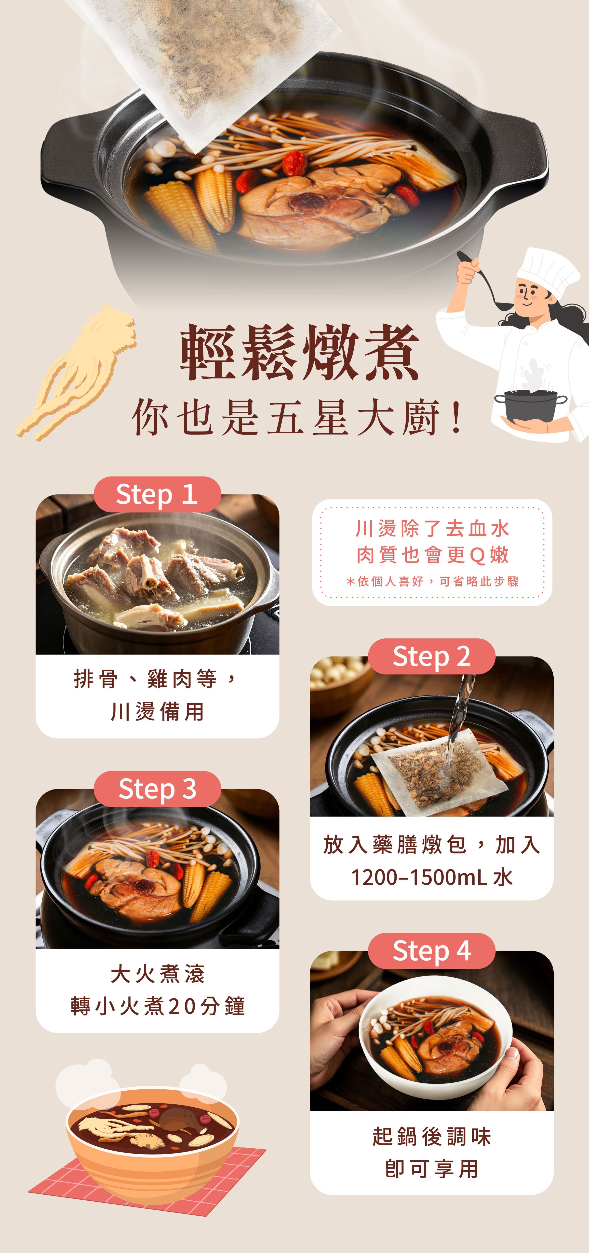 登義溫膳湯藥膳包燉煮步驟