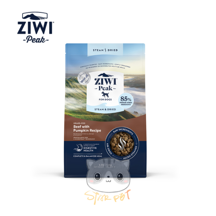 ZiwiPeak Steam & Dried For Dogs - Grass-fed Beef with Pumpkin Recipe 1.5kg
