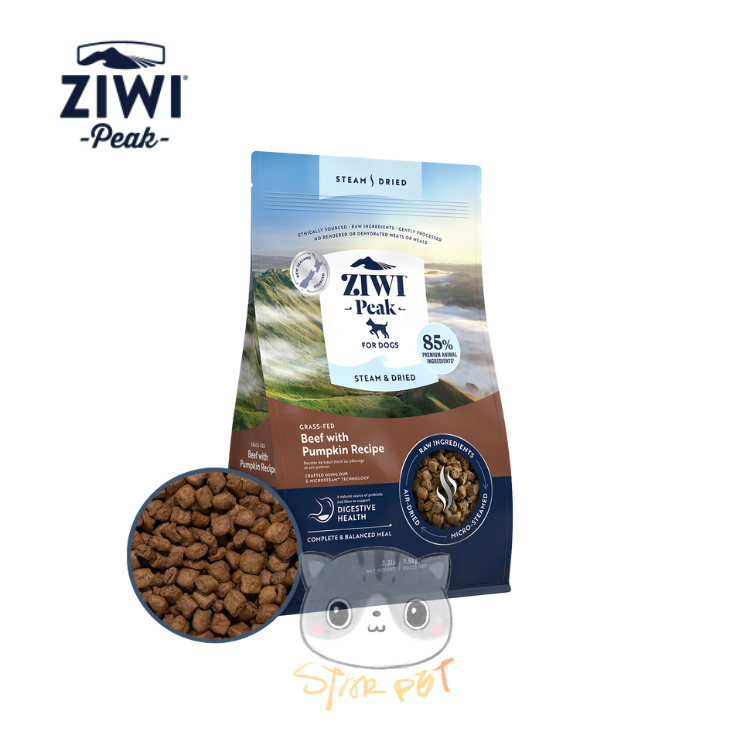 ZiwiPeak Steam & Dried For Dogs - Grass-fed Beef with Pumpkin Recipe 1.5kg