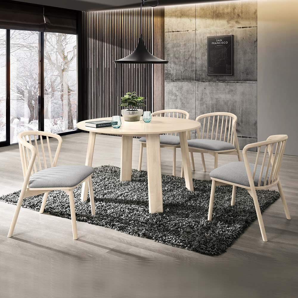 喬溫4尺圓型休閒餐桌椅組合/洽談桌椅組合-座墊可拆(一桌四椅)