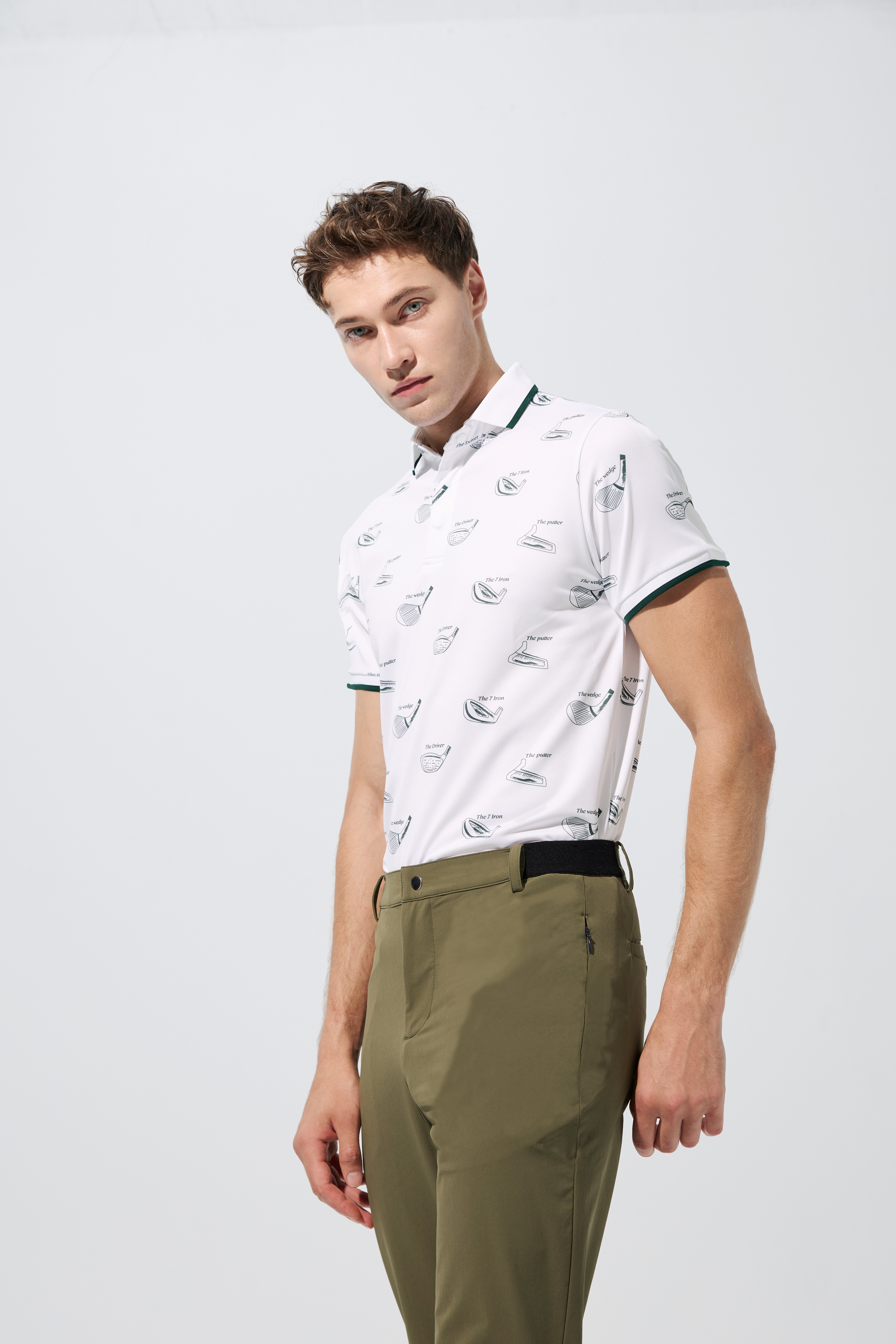 手繪桿頭印花男衫-印花白