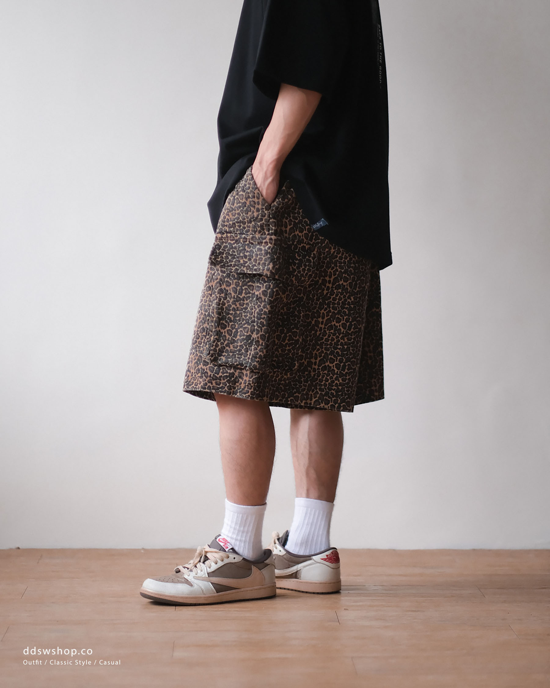 D.CLOSET 豹紋 牛仔 短褲 大口袋 寬鬆 SS01